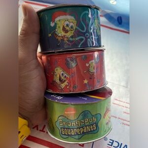 3PC. Lot 2006 HOLIDAY TIME Christmas SPONGEBOB Craft Ribbons